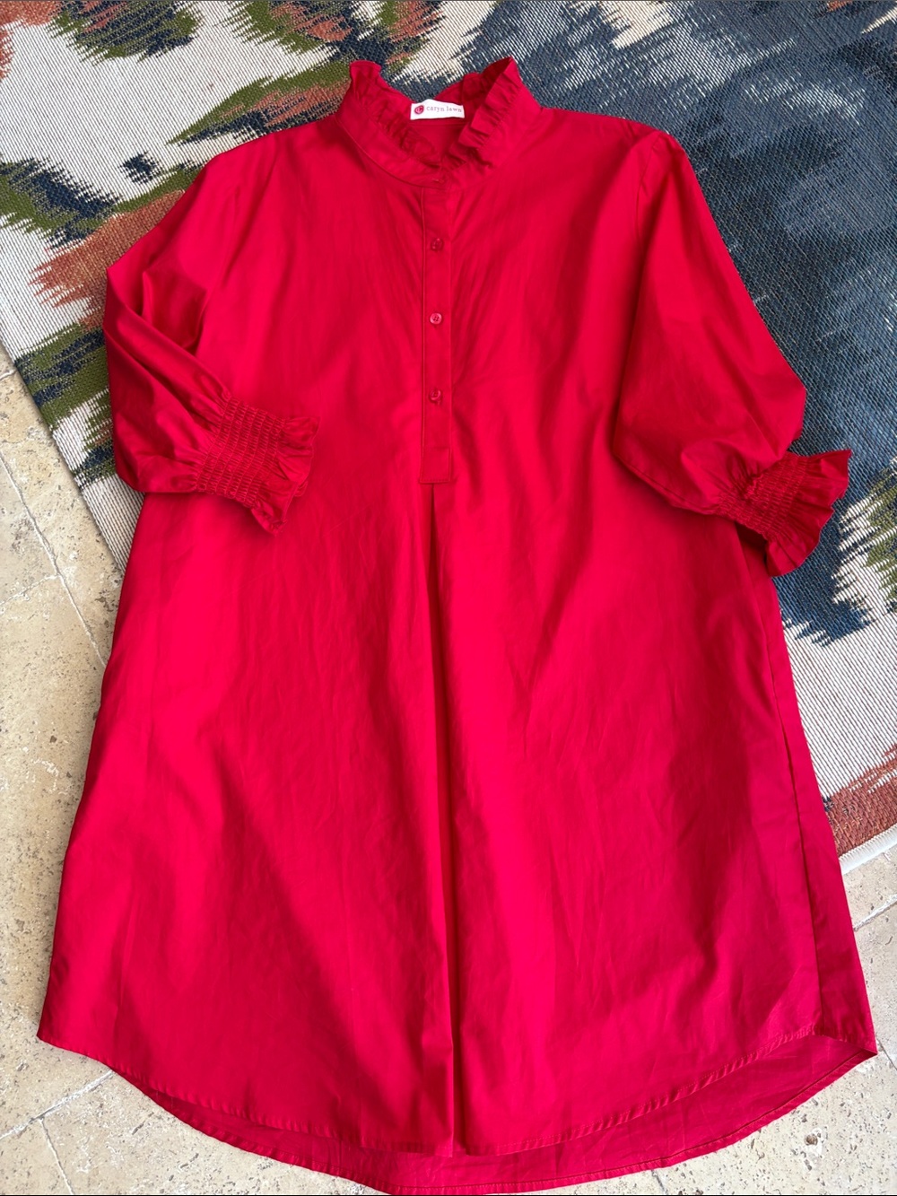 Caryn Lawn Bright Red Ruffled Collar Tunic Dress